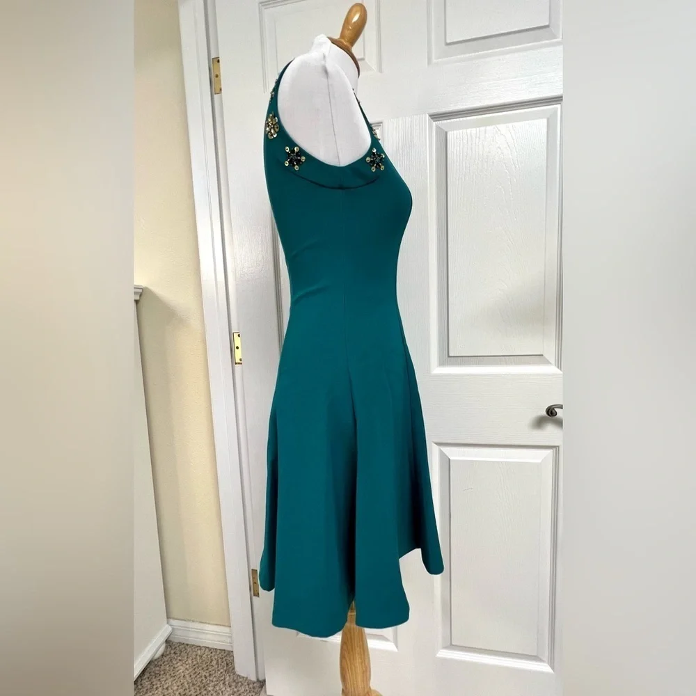 NWT Badgley Mischka emerald green fit flare dress embellished holidays women’s 0